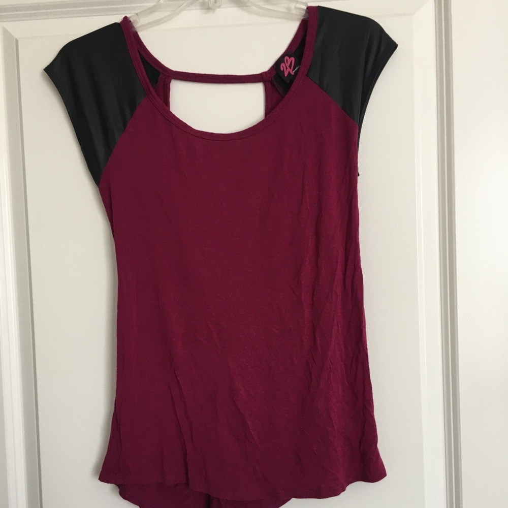 Short Sleeve Faux Leather Capped Shirt